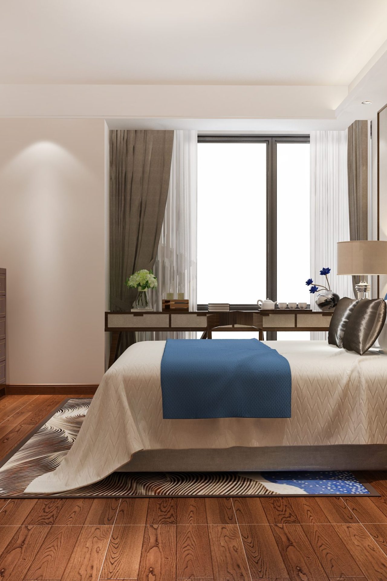 3d rendering beautiful luxury bedroom suite in hotel with tv